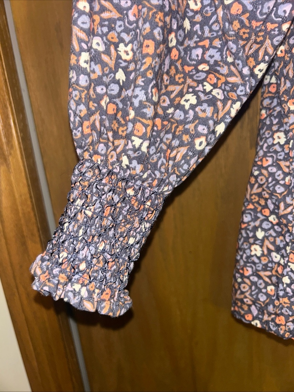 Universal Thread Navy Floral Baby Doll Blouse with Peach Accents - Picture 4 of 7